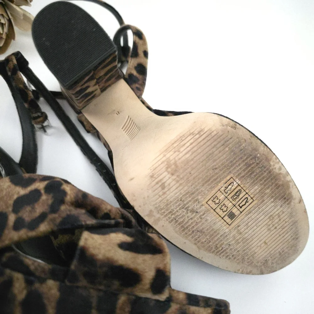 PAIGE Leopard Print Knot Front Platform Sandals - Brown Sz 8m - Picture 6 of 10